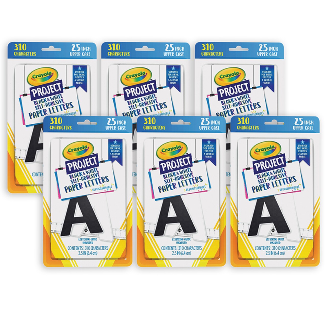 Self-Adhesive Project Paper Letters, Black & White, 2.5", 310 Characters Per Pack, 6 Packs